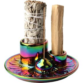 Palo Santo Holder - 4 in 1 Incense & Candle Holder - Ceramic Incense Holder Ash Catcher Tray for Meditation Room - Easy to Clean (White) in Saudi Arabia