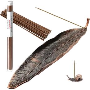 Alloy Lucky Leaf and Cute Snail Incense Holder Burner Ash Catcher Set, U-MATE Oriental Aroma Kodo, Incense Stick Holder Burner, for Decor Meditation Room Home Office Yoga SPA, Color: Bronze in Saudi Arabia