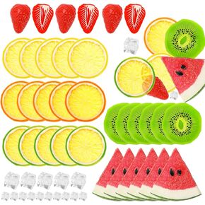 مجموعة فواكه بلاستيكية مزيفة مكونة من 48 قطعة من رويزيهو مكونة من 5 مكعبات ثلج و10 قطع من الثلج المجروش و15 شريحة ليمون و6 فراولة و6 شرائح بطيخ و6 شرائح كيوي in Kuwait