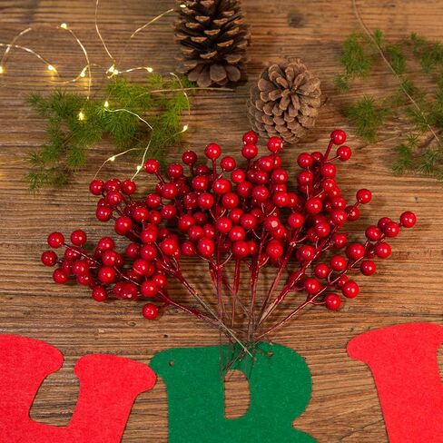 سونكو 15 قطعة من سيقان التوت الأحمر، اللقطات الاصطناعية التوت الأحمر لعيد الميلاد لتزيين شجرة عيد الميلاد، الزينة، الحرف اليدوية، العطلة والديكور المنزلي، 7.87 بوصة in Kuwait