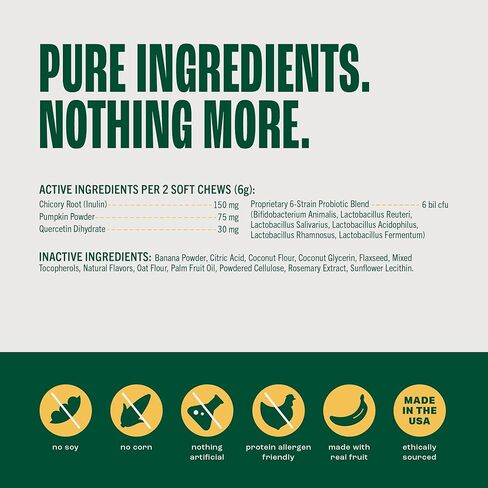 فورتيفاي بروبيوتيك للكلاب - مكملات صحة الأمعاء والبروبيوتيك للحيوانات الأليفة مع البريبايوتكس والألياف وجذور الهندباء والقرع I للإسهال ونباتات الأمعاء ودعم الجهاز الهضمي، 6 سلالات مسبقة ومضغ البروبيوتيك للكلاب، 90 قيراط in Kuwait