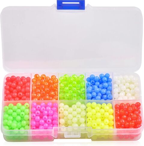 SILANON Fishing Beads Assortment Set,1000pcs 5mm Round Float Fishing Line Beads Glow Luminous Fish Beads Hard Plastic Fishing Rig Beads Saltwater Freshwater Salmon Trout in Saudi Arabia