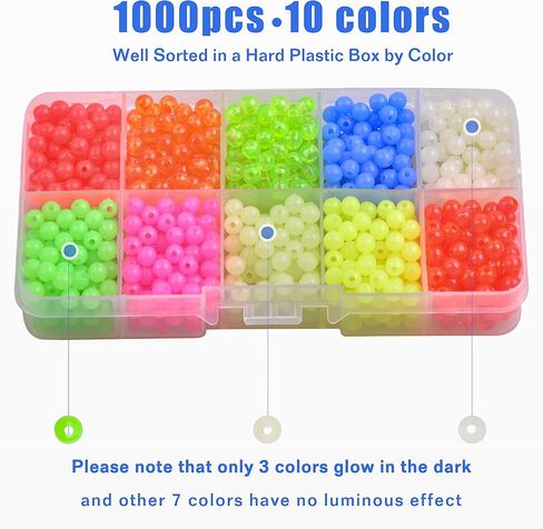 SILANON Fishing Beads Assortment Set,1000pcs 5mm Round Float Fishing Line Beads Glow Luminous Fish Beads Hard Plastic Fishing Rig Beads Saltwater Freshwater Salmon Trout in Saudi Arabia