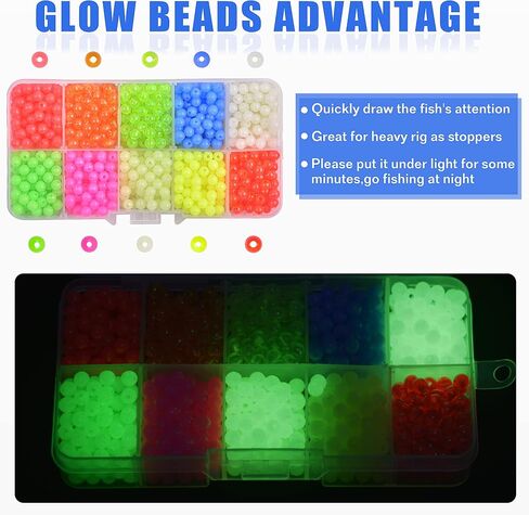 SILANON Fishing Beads Assortment Set,1000pcs 5mm Round Float Fishing Line Beads Glow Luminous Fish Beads Hard Plastic Fishing Rig Beads Saltwater Freshwater Salmon Trout in Saudi Arabia