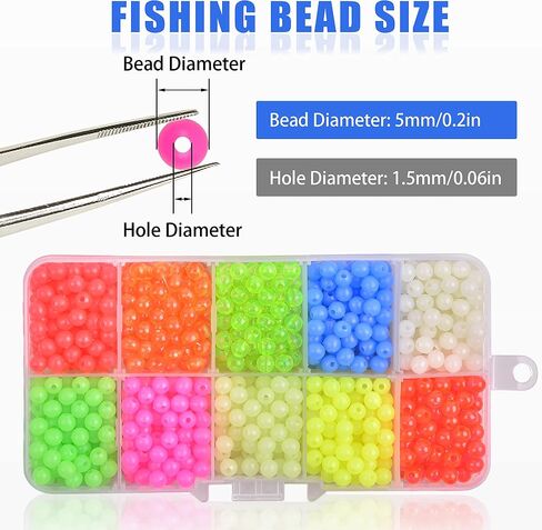 SILANON Fishing Beads Assortment Set,1000pcs 5mm Round Float Fishing Line Beads Glow Luminous Fish Beads Hard Plastic Fishing Rig Beads Saltwater Freshwater Salmon Trout in Saudi Arabia