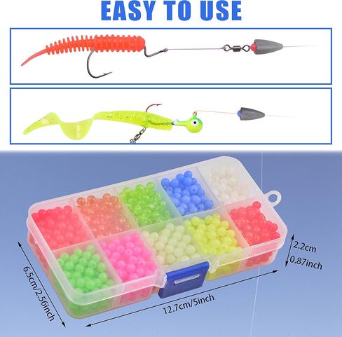SILANON Fishing Beads Assortment Set,1000pcs 5mm Round Float Fishing Line Beads Glow Luminous Fish Beads Hard Plastic Fishing Rig Beads Saltwater Freshwater Salmon Trout in Saudi Arabia