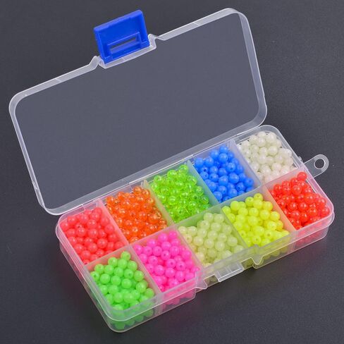 SILANON Fishing Beads Assortment Set,1000pcs 5mm Round Float Fishing Line Beads Glow Luminous Fish Beads Hard Plastic Fishing Rig Beads Saltwater Freshwater Salmon Trout in Saudi Arabia