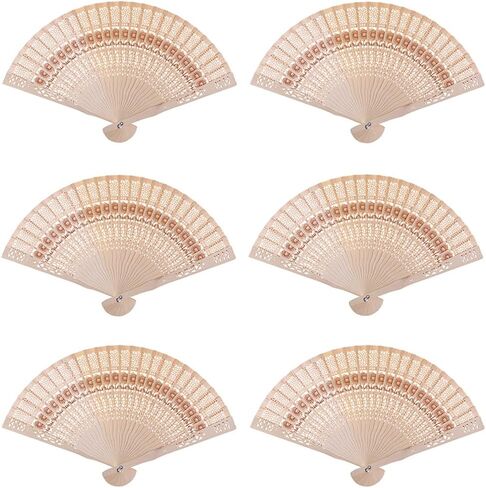 مجموعة من 6 قطع من مروحة خشب الصندل من Minelife من 6 مراوح قابلة للطي، هدايا الزفاف وأعياد الميلاد وديكورات المنزل in Kuwait