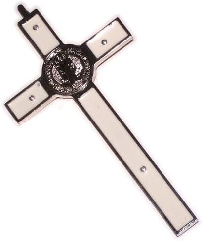 Holy Land Market Saint Benedict Crucifix - All Metal with Inlaid Enamel and Silver Corpus - 8'' in Height - Many Colors - Made in Italy - Black in Saudi Arabia