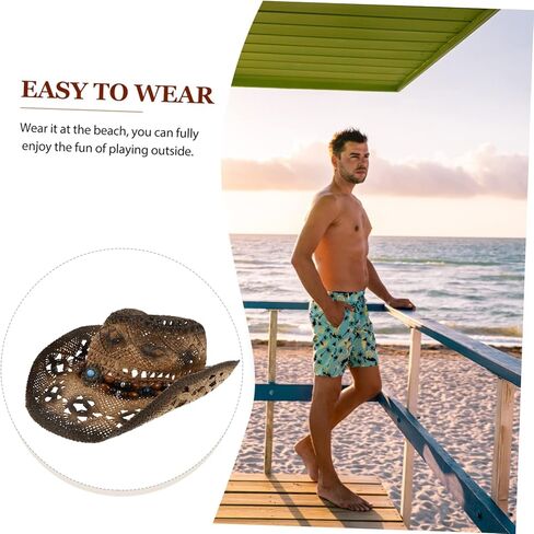 BIUDECO Denim Straw Hat Mexican Sombrero Straw Cowboy Hats for Men Summer Hats for Men Wide Floppy Panama Hat Wide Bucket Hat Straw Braid Hat Beach Straw Hat Cowgirl Straw Hat Clothing 1pc in Saudi Arabia