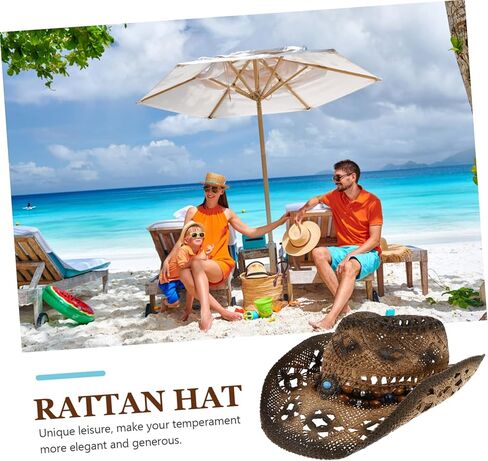 BIUDECO Denim Straw Hat Mexican Sombrero Straw Cowboy Hats for Men Summer Hats for Men Wide Floppy Panama Hat Wide Bucket Hat Straw Braid Hat Beach Straw Hat Cowgirl Straw Hat Clothing 1pc in Saudi Arabia