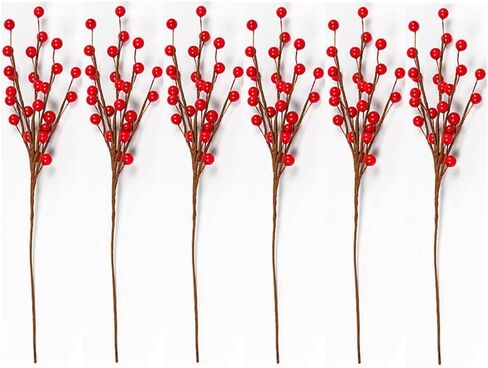 Suandsu 6 Pcs Artificial Red Berry Stems Branches Holly Christmas Berries for Crafts Wedding Holiday Home Wreath Decor 13.5" High in Kuwait