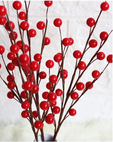 Suandsu 6 Pcs Artificial Red Berry Stems Branches Holly Christmas Berries for Crafts Wedding Holiday Home Wreath Decor 13.5" High in Kuwait