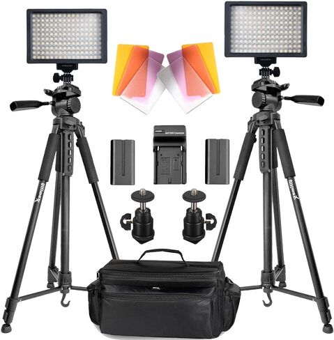 LED Video Light Kit with 2X Ultimaxx 5600°K 160 LED Photo Light Panels, 2X 75in Professional Tripods, Large Carrying Case, Charger and 2X Batteries for YouTube Studio Shooting. in Saudi Arabia