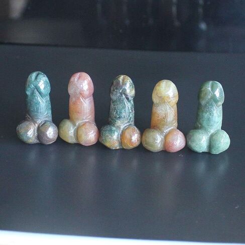 5pcs Mini Carved Gemstone Crystal Man genital Penis Testicle Figurine Lovely Pocket Stone 1'' (Amazonite) in Saudi Arabia
