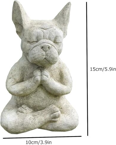 FAONIE Meditating Sitting French Bull Dog, Dog Statue-Resin Zen Animal Yoga Figurine in Kuwait