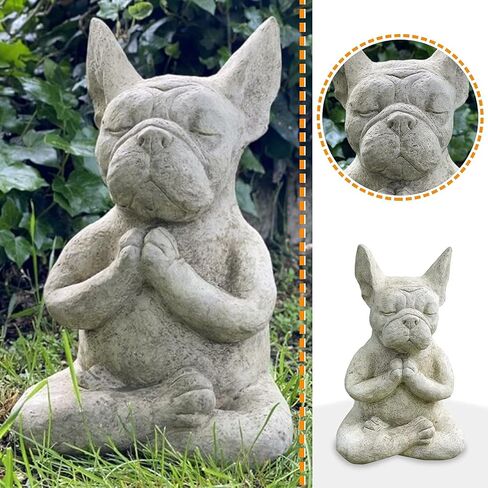 FAONIE Meditating Sitting French Bull Dog, Dog Statue-Resin Zen Animal Yoga Figurine in Kuwait