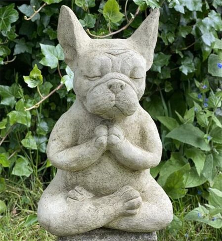 FAONIE Meditating Sitting French Bull Dog, Dog Statue-Resin Zen Animal Yoga Figurine in Kuwait
