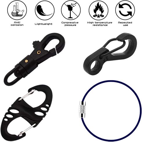 40 قطعة من مشابك شنطة الظهر الزنبركية الصغيرة، مشابك حلقية 8 اشكال، سلسلة مفاتيح سلكية من الستانلس ستيل وخطاف بلاستيكي دوار لباراكورد (4 عناصر، 10 قطع لكل عنصر) in Kuwait