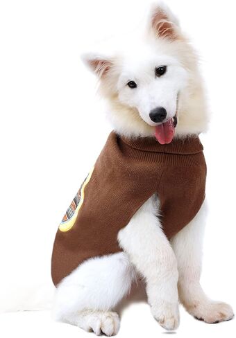 DELIFUR Thanksgiving Dog Turkey Sweater - Cat Turtleneck Knitted Sweater with Leash Hole Thanksgiving Outfit for Cat Puppy Fall Color (Brown2#, Small) in Saudi Arabia