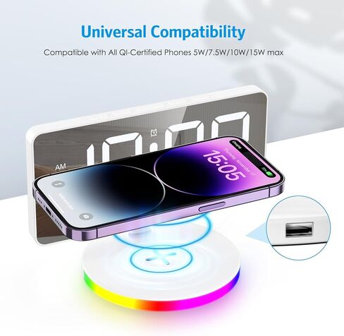 AMIR Newest Projection Alarm Clock, 7 inch LED Mirror Alarm Clocks for Bedrooms in Kuwait