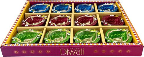 كيه اس جون مجموعة من 12 قطعة من الديا الهندية لبوجا | صلصال | حامل ديا للديكور | مصابيح ديا لبوجا | هدايا ديوالي وديكور ميتي ديا لتزيين الديوالي مع فتائل قطنية in Kuwait