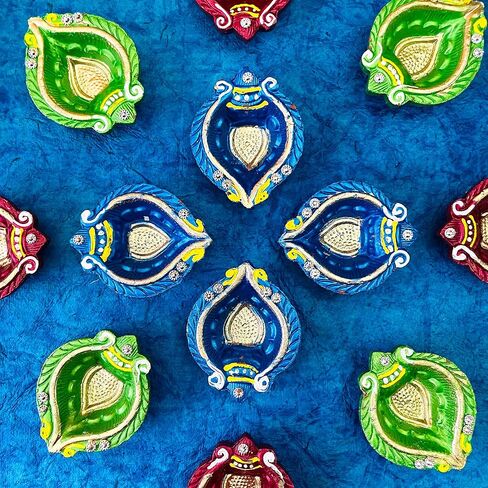 كيه اس جون مجموعة من 12 قطعة من الديا الهندية لبوجا | صلصال | حامل ديا للديكور | مصابيح ديا لبوجا | هدايا ديوالي وديكور ميتي ديا لتزيين الديوالي مع فتائل قطنية in Kuwait