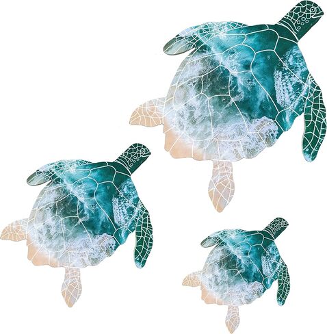 3 قطع من فيفي كومفي ديكور حائط سلحفاة البحر - سلحفاة بحرية خشبية من القماش - ديكور فني بطابع شاطئ معلق - سلحفاة البحر الحياة البحرية ديكور حائط داخلي خارجي حمام المنزل مكتب ديكور الحائط in Kuwait