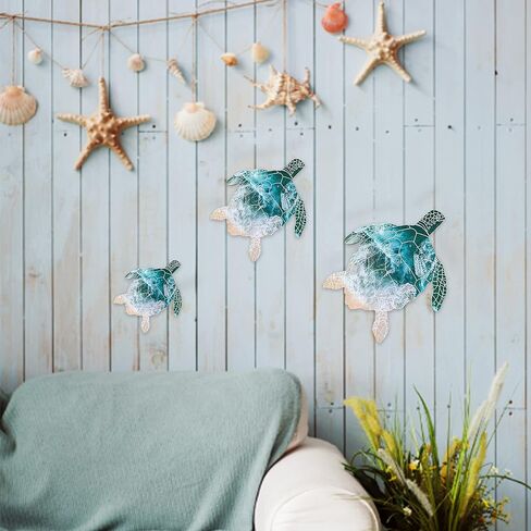 3 قطع من فيفي كومفي ديكور حائط سلحفاة البحر - سلحفاة بحرية خشبية من القماش - ديكور فني بطابع شاطئ معلق - سلحفاة البحر الحياة البحرية ديكور حائط داخلي خارجي حمام المنزل مكتب ديكور الحائط in Kuwait