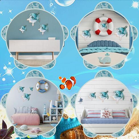 3 قطع من فيفي كومفي ديكور حائط سلحفاة البحر - سلحفاة بحرية خشبية من القماش - ديكور فني بطابع شاطئ معلق - سلحفاة البحر الحياة البحرية ديكور حائط داخلي خارجي حمام المنزل مكتب ديكور الحائط in Kuwait