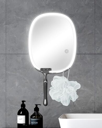 Anfauny Dimmable LED Fogless Shower Shaving Mirror with 3 Light Colors, Double Razor Holders Shatterproof Shaving Mirror, 360° Rotation No-Drilling Wall-Mounted Anti-Fog Bathroom Mirror for Men Women in Saudi Arabia