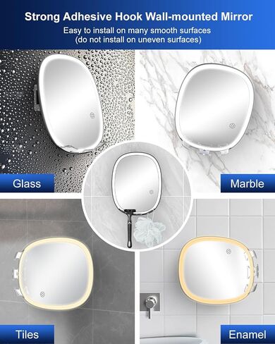 Anfauny Dimmable LED Fogless Shower Shaving Mirror with 3 Light Colors, Double Razor Holders Shatterproof Shaving Mirror, 360° Rotation No-Drilling Wall-Mounted Anti-Fog Bathroom Mirror for Men Women in Saudi Arabia