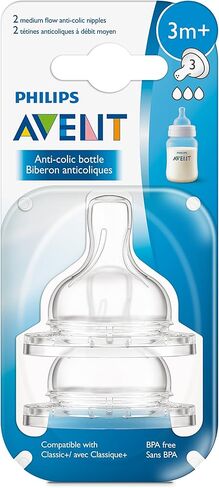 Philips AVENT Anti-Colic Nipple, Clear, Medium Flow, 2 Count (Pack of 1), (SCF423/27) in Kuwait