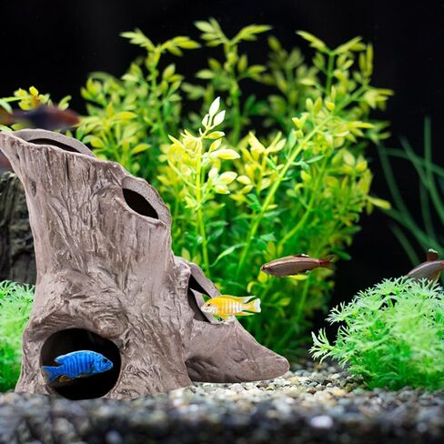 TOPZEA 2 حزمة جذع شجرة حوض السمك مع 5 فتحات لأسماك البيتا، جذر شجرة مجوف من السيراميك Cichlid يختبئ الكهوف الصخرية حجر مخبأ، ألعاب خزان الأسماك، زينة ديكورات المناظر الطبيعية in Saudi Arabia