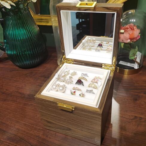 CERAFURNI Jewelry Box Wooden Jewelry Case, Gift, Jewelry Holder Organizer Ring Necklace Earring Organizer Home Decorations 3 Layer Plush Velvet Storage Cabinet with Makeup Mirror Oriental Style Item in Saudi Arabia