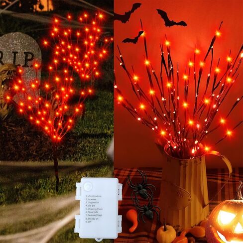 Fall Decor for Indoor Outdoor, Autumn Artificial Orange Flowers Leaves Pumpkins with Lighted Branches Lights with Timer, Battery Operated, Fairy Twig Tree for Vase Thanksgiving Halloween Party Wedding in Kuwait