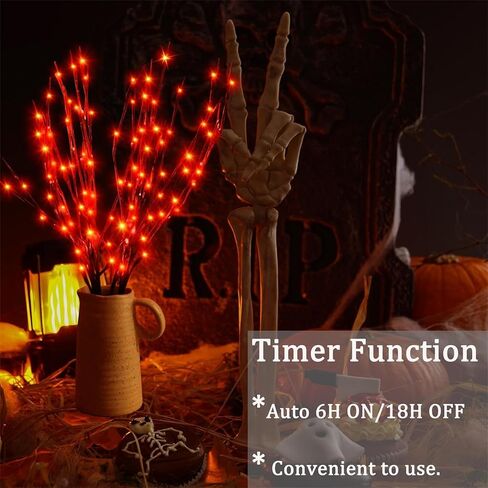 Fall Decor for Indoor Outdoor, Autumn Artificial Orange Flowers Leaves Pumpkins with Lighted Branches Lights with Timer, Battery Operated, Fairy Twig Tree for Vase Thanksgiving Halloween Party Wedding in Kuwait