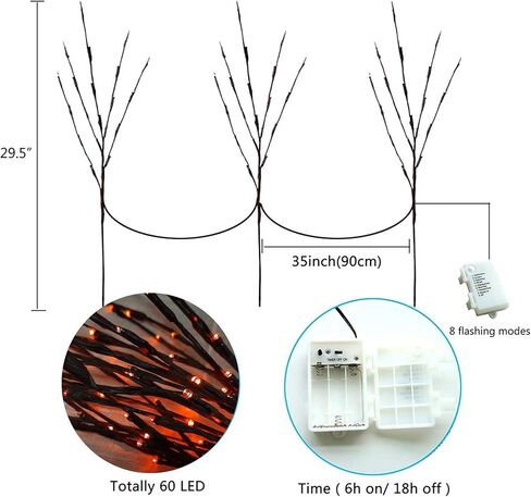 Fall Decor for Indoor Outdoor, Autumn Artificial Orange Flowers Leaves Pumpkins with Lighted Branches Lights with Timer, Battery Operated, Fairy Twig Tree for Vase Thanksgiving Halloween Party Wedding in Kuwait