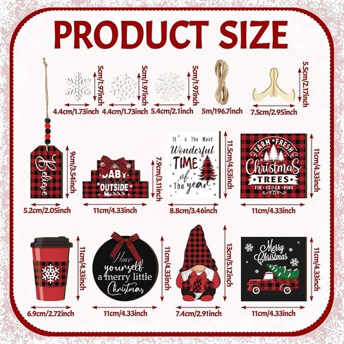 14 Pcs Christmas Tiered Tray Decor Gnome Snowflake Truck Wooden Signs Red and Black Buffalo Plaid Christmas Table Decorations Centerpieces for Farmhouse Home Party Decor in Saudi Arabia
