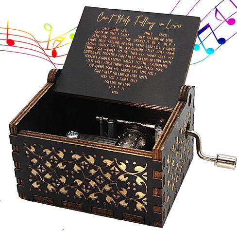 صندوق الموسيقى الخشبي CJYGEGE - لا يمكن أن يساعد في الوقوع في الحب، علبة صناديق موسيقية منقوشة عتيقة للحب - صندوق موسيقى خشبي - هدايا للحبيب والصديق والصديقة والزوج والزوجة in Kuwait