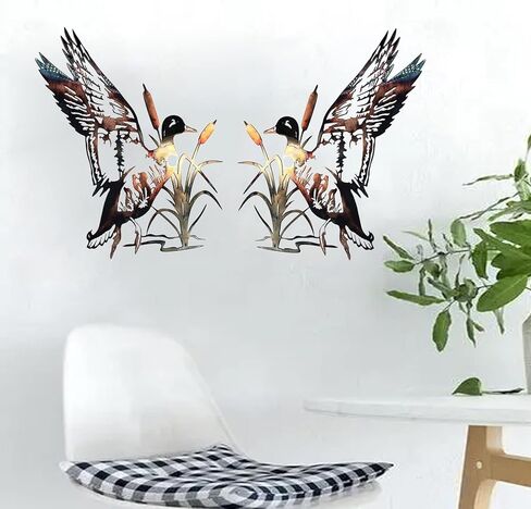 sietioji 2 جهاز كمبيوتر شخصى ريفي المعادن بطة جدار الفن ديكور لديكور المنزل غرفة، 3d المعادن الجدار الديكور ريفي المقصورة ديكور الانتهاء من ديكور الجدار شنقا ديكور جدار معدني لهدايا ديكور الحائط in Kuwait