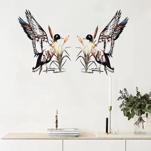 sietioji 2 جهاز كمبيوتر شخصى ريفي المعادن بطة جدار الفن ديكور لديكور المنزل غرفة، 3d المعادن الجدار الديكور ريفي المقصورة ديكور الانتهاء من ديكور الجدار شنقا ديكور جدار معدني لهدايا ديكور الحائط in Kuwait