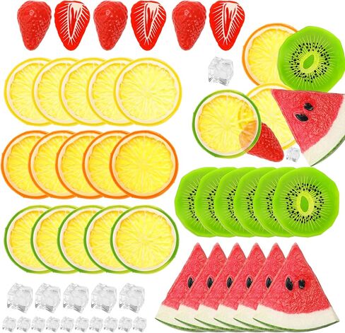 مجموعة فواكه بلاستيكية مزيفة مكونة من 48 قطعة من رويزيهو مكونة من 5 مكعبات ثلج و10 قطع من الثلج المجروش و15 شريحة ليمون و6 فراولة و6 شرائح بطيخ و6 شرائح كيوي in Kuwait