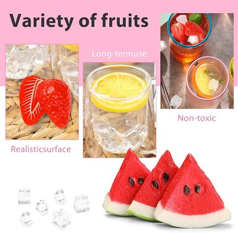 مجموعة فواكه بلاستيكية مزيفة مكونة من 48 قطعة من رويزيهو مكونة من 5 مكعبات ثلج و10 قطع من الثلج المجروش و15 شريحة ليمون و6 فراولة و6 شرائح بطيخ و6 شرائح كيوي in Kuwait
