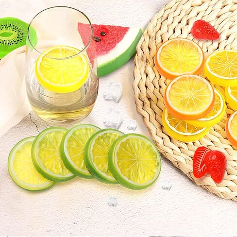 مجموعة فواكه بلاستيكية مزيفة مكونة من 48 قطعة من رويزيهو مكونة من 5 مكعبات ثلج و10 قطع من الثلج المجروش و15 شريحة ليمون و6 فراولة و6 شرائح بطيخ و6 شرائح كيوي in Kuwait