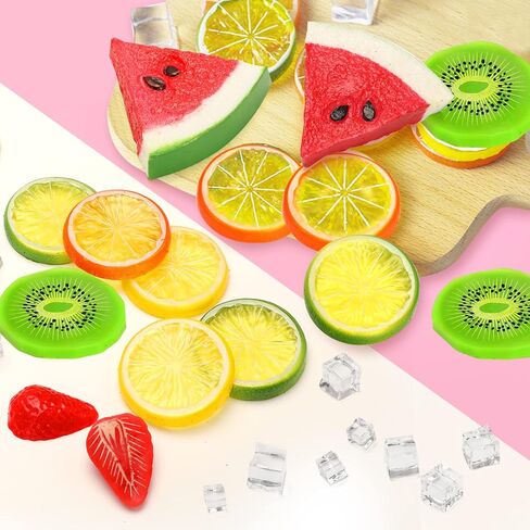 مجموعة فواكه بلاستيكية مزيفة مكونة من 48 قطعة من رويزيهو مكونة من 5 مكعبات ثلج و10 قطع من الثلج المجروش و15 شريحة ليمون و6 فراولة و6 شرائح بطيخ و6 شرائح كيوي in Kuwait