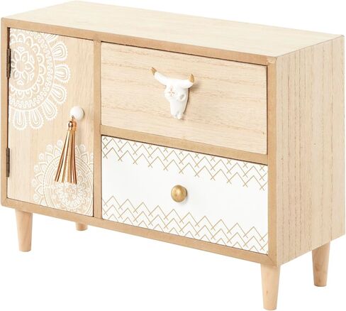 Deco 79 Wood Floral 3 Drawer Jewelry Box with Bull Head Knob, 12" x 5" x 8", Light Brown in Saudi Arabia