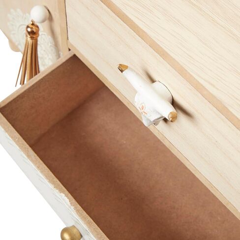 Deco 79 Wood Floral 3 Drawer Jewelry Box with Bull Head Knob, 12" x 5" x 8", Light Brown in Saudi Arabia