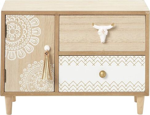 Deco 79 Wood Floral 3 Drawer Jewelry Box with Bull Head Knob, 12" x 5" x 8", Light Brown in Saudi Arabia