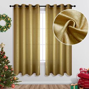 KOUFALL Gold Curtains 84 Inch Length for Living Room 1 Single Panel Semi Sheer Window Treatment Decor Grommet Glitter Sparkle Mustard Brown Golden Yellow Curtains for Bedroom Girls 52x84 Inches Long in Kuwait